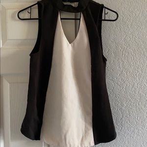 Button Up Neck Blouse Black and White